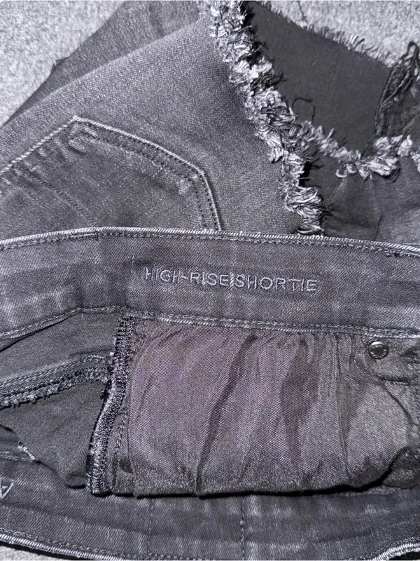 American Eagle High Rise Shortie Black Jean Shorts Stretch Distressed Womens 6 - Image 7