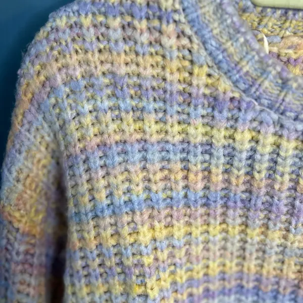 Jessica Simpson Pastel Striped Cropped Oversized Wool Sweater | Medium - Image 4