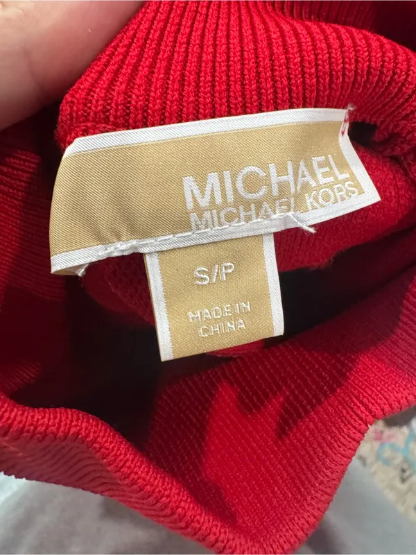 Michael Kors Red Short-Sleeve Turtleneck Mini Dress - Image 7
