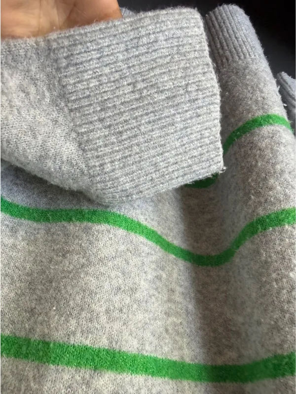 Aerie Gray Sweater with Green Stripes, Size Large - Image 4