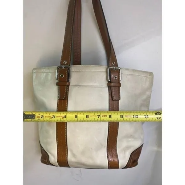 COACH Large White Brown Leather Shoulder Bag - Image 2
