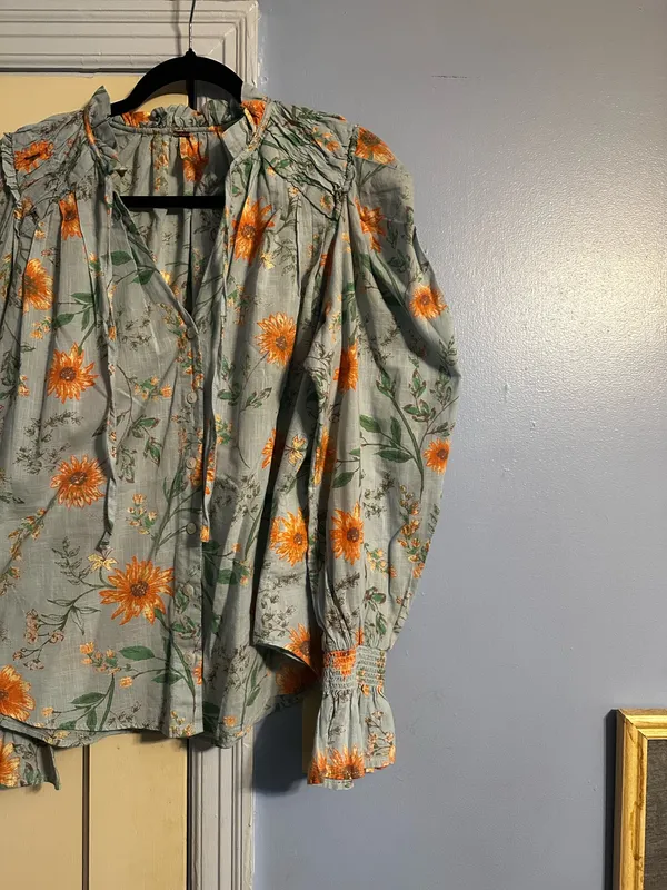 This item is the Free People "Meant To Be" Vintage Combo Floral Ruffled Cotton Blouse - Image 2