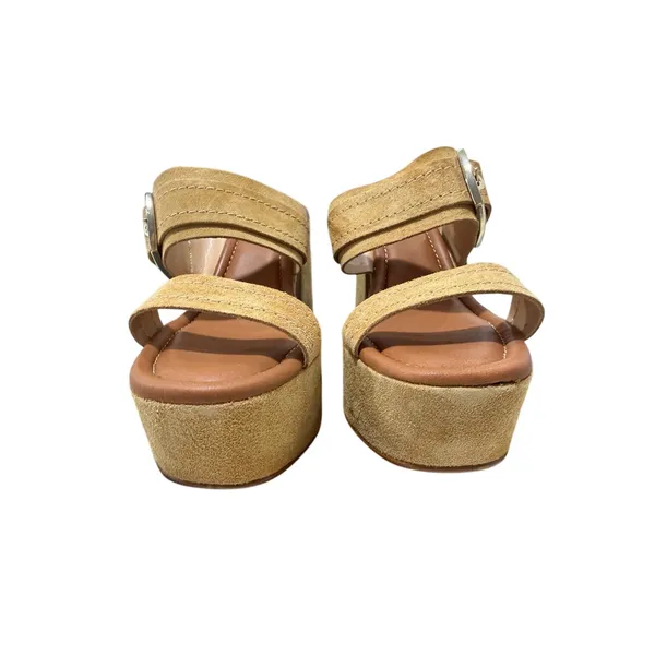Lottini Italy Biscotto Beige Leather Suede Platform Slide Sandals Gold Buckle 10 - Image 6