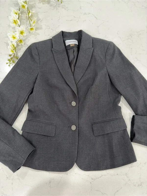 Calvin Klein Charcoal Gray Tailored Two-Button Blazer - Image 2