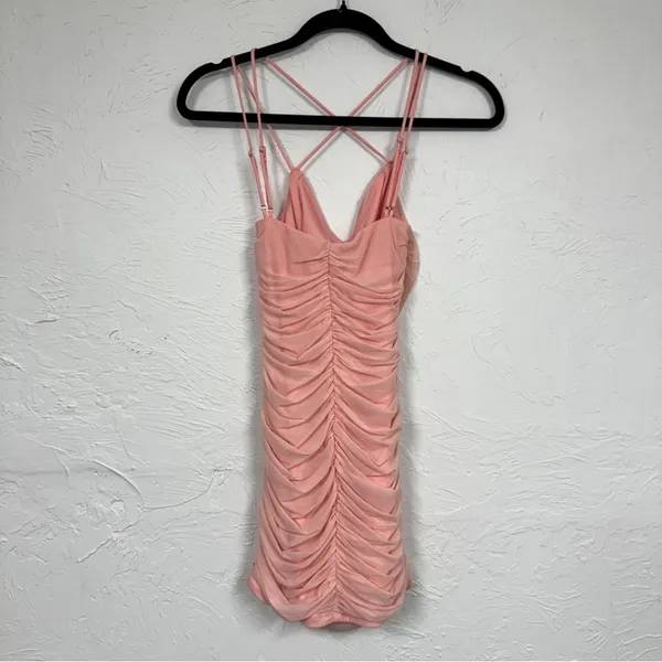 Lucy In The Sky Pink Strappy Ruched Bodycon Mini Dress Womens S Party Cocktail - Image 6