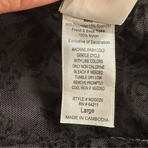 Vintage 1980s In Bloom Nightgown – Size L – Black Nylon with Rose Lace Bust - Image 11