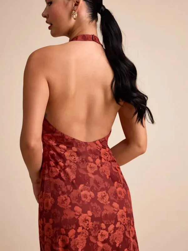 Lulu's Rust Red Floral Halter Maxi Dress - Image 5