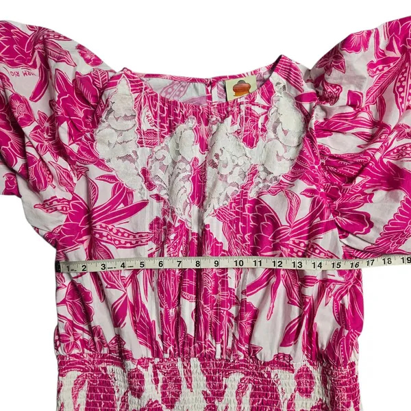 Farm‎ Rio Tropical Woodcut Mini Pink Dress Size: L - Image 5