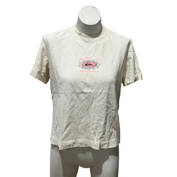 Quiksilver T-Shirt Womens M Cream Graphic Logo Crew Neck Short Sleeve Tee - Image 5