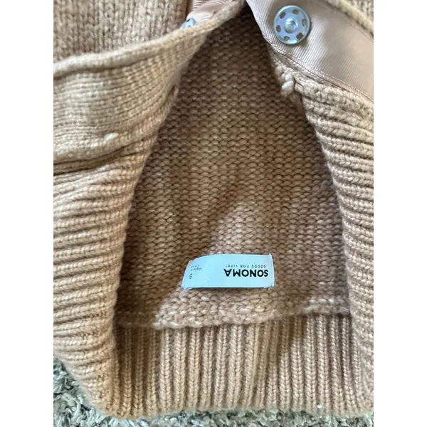 Sonoma Women's Tan Quarter Snap‎ Cropped Knit Sweater Size Small - Image 3