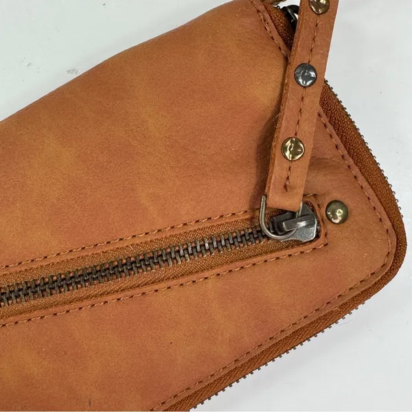 Free People Faux Leather Zip Around Wristlet‎ Wallet Tan - Image 5