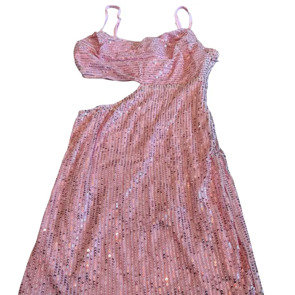 Just Quella Pink Sequin Mini Dress Cutout Spaghetti Strap Cocktail Small NWT - Image 3