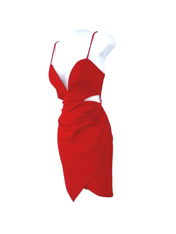 the Vintage Shop Red Plunge Cutout Bodycon Mini Dress Size Small Baddie Clubwear - Image 3