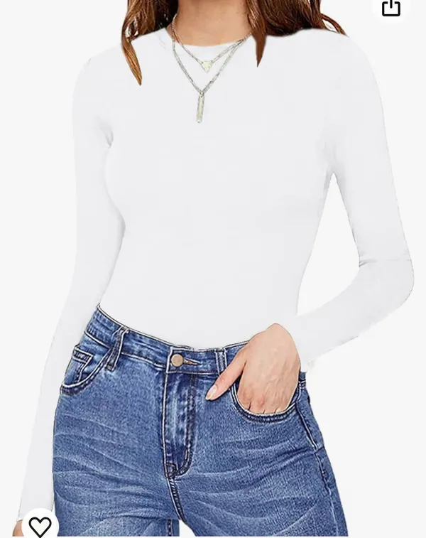 MANGOPOP Women's Crew Neck Long Sleeve Bodysuit T Shirts Basic Tops - Image 2