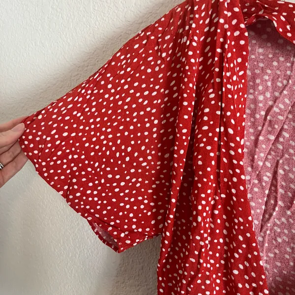 & Other Stories red and white polka dot wrap top blouse - Image 4