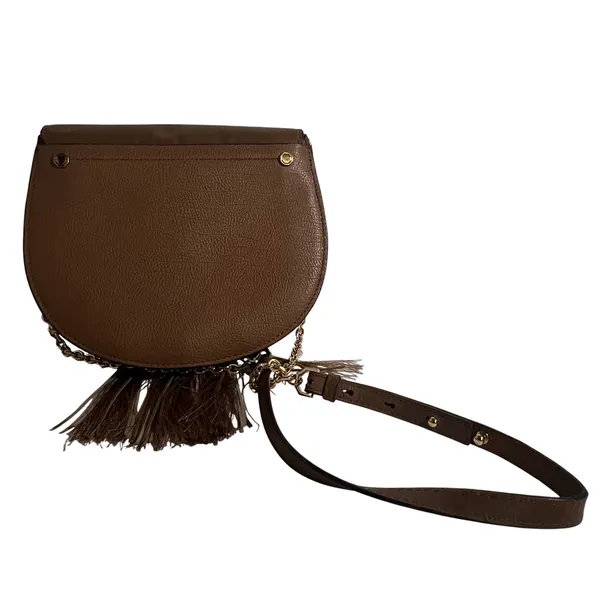 Louise et Cie Crossbody Bag Womens Small‎ Brown Leather Tassel Gold Chain Strap - Image 2