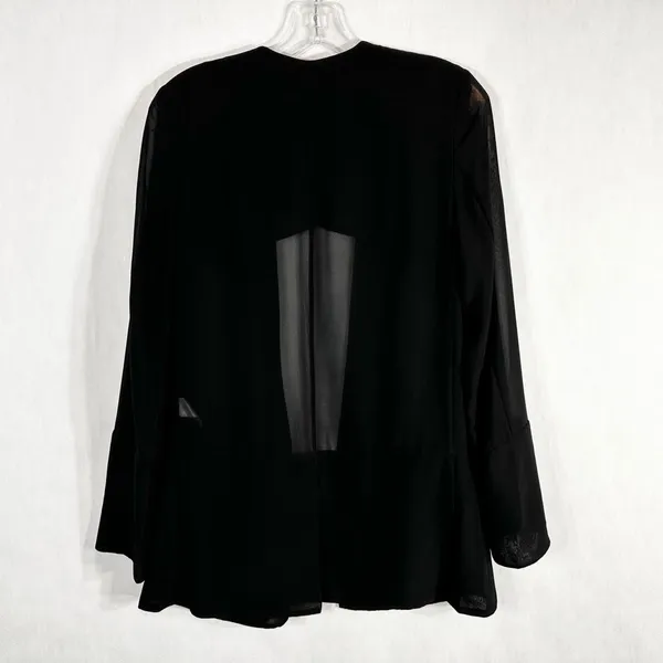 French Connection‎ Size 2 Blazer Jacket Shrug Semi Sheer Black Open Chiffon 1286 - Image 2