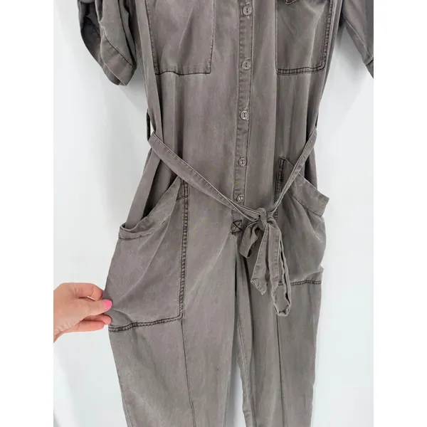 Young Fabulous & Broke Jumpsuit Womens Small Gray Tencel Utility‎ Cargo Gorpcore - Image 4