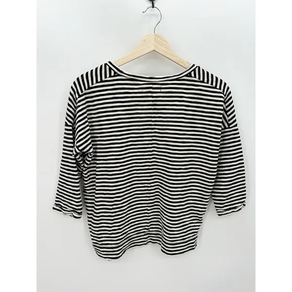 Madewell Black White Striped 3/4 Sleeve Side‎ Button Thick Cotton Top Womens XS - Image 2