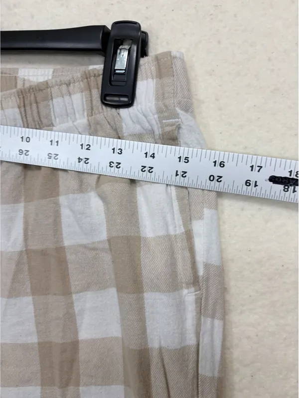 Pajama Pants S Beige White Plaid Old Navy Cotton Straight Leg Sleepwear - Image 3