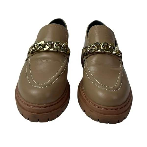 Anthropologie Women's Brown Lug Sole Gold Chain Chunky Platform Loafers Shoes 6 - Image 2