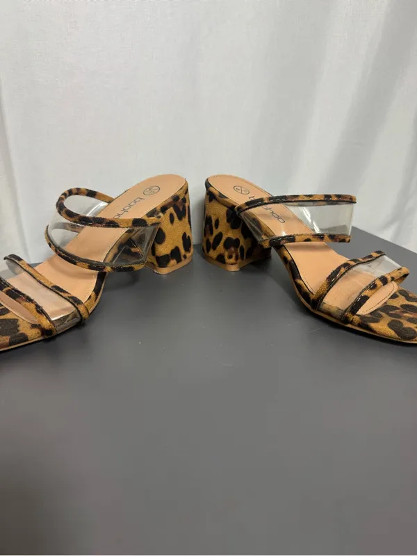 Boohoo Leopard Print Clear-Strap Slide Sandals chunky heel party size 4 - Image 7
