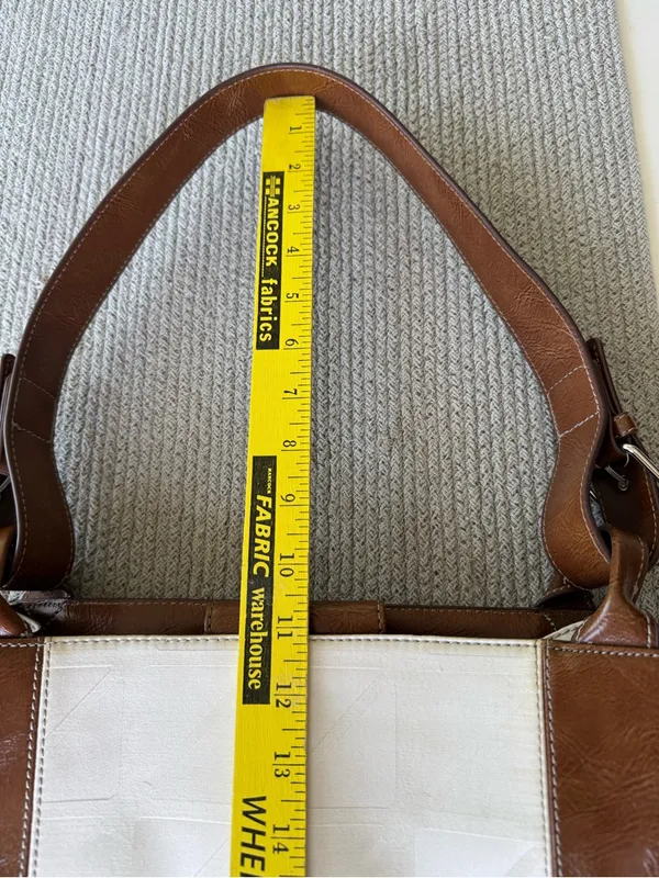 Vintage 90’s Nine & Co. White Canvas Shoulder Bag with Brown Leather Trim - Image 8