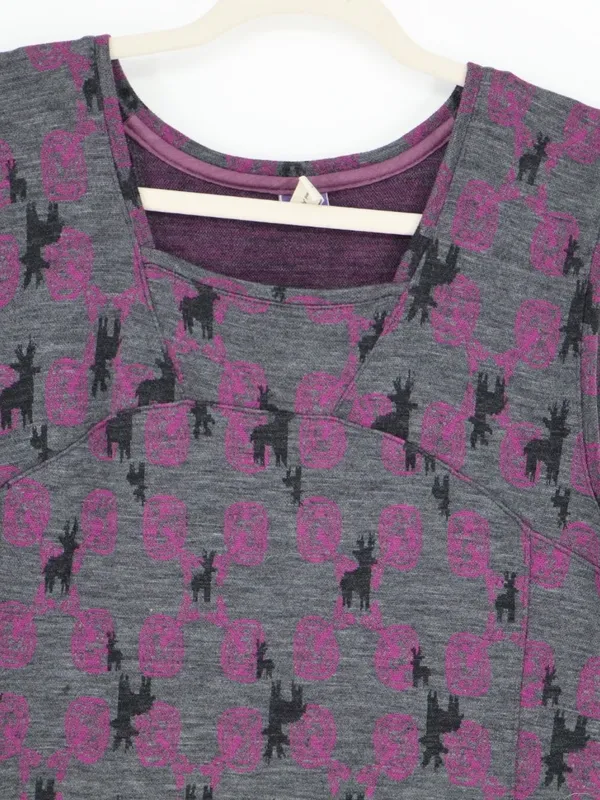 Ibex Merino Wool Dress Medium 100% Zque Certified Gray Purple Black Print Layer - Image 3