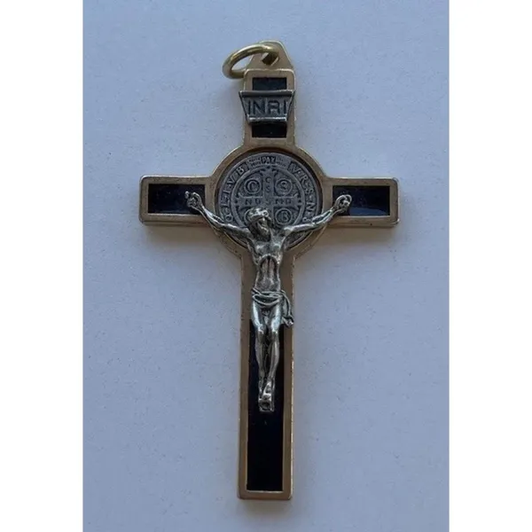 Vintage Ebony Inlay Crucifix Pendant 3" Jesus Christ Pectoral cross Pendant - Image 6