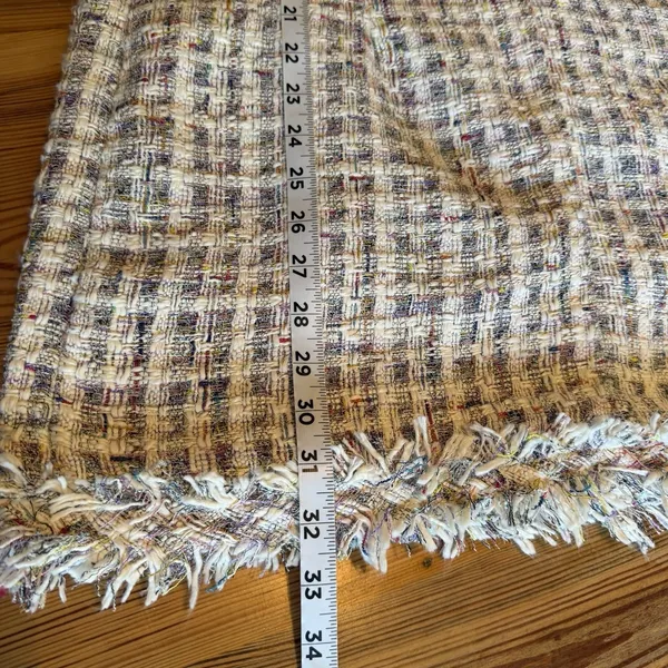 POL Tweed Dress LG White Colorful Plaid Fringe Button Detail Business Dressy‎ - Image 13