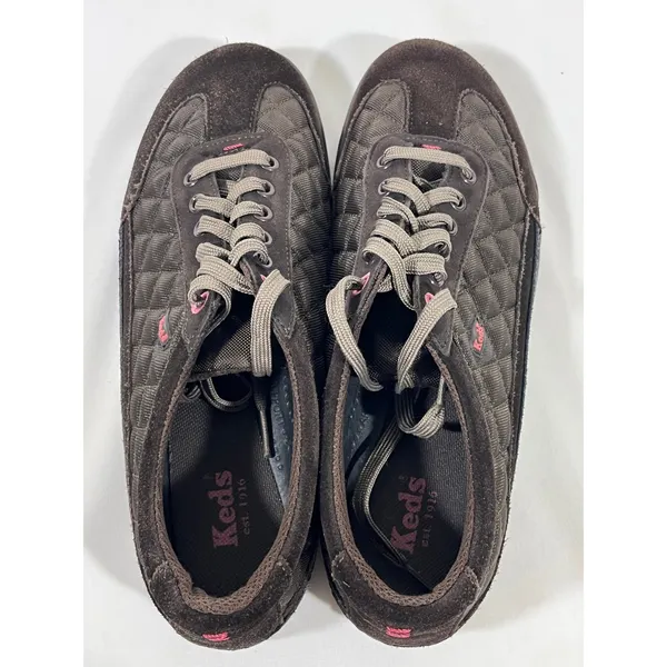 Keds Quilted‎ Low Top Lace Up Sneakers Women 8.5 Brown/Pink Suede Trim Everyday - Image 6