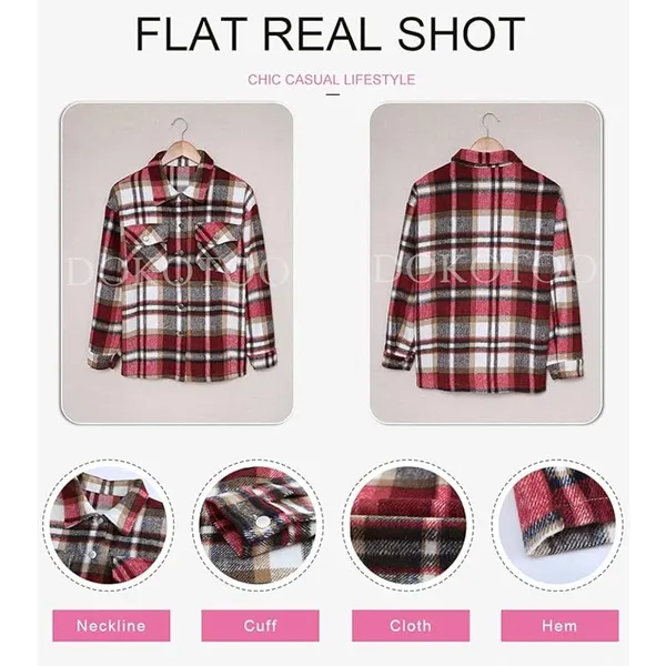 Dokotoo Button Down Shacket Boyfriend Long Sleeve Oversized Plaid Size M - Image 8