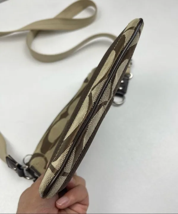 Coach Brown Signature Jacquard Stripe Crossbody Bag Purse Adjustable Strap - Image 5