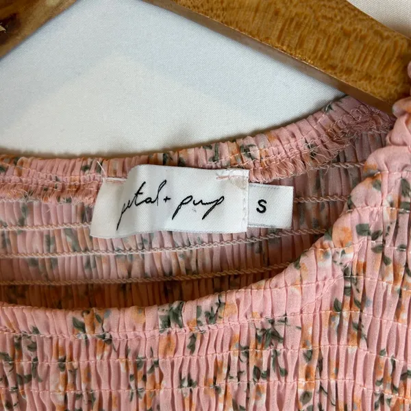 Petal + Pup Pink Floral Smocked Peplum Top Long Sleeve Shirred Blouse Small - Image 3