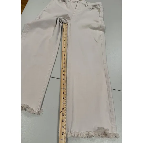 Spartina 449 Raw Hem Flare Jeans Womens 4 Cream Cotton Stretch Travel Vacation - Image 5