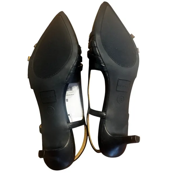 NWT Scoop Black Pointed Toe Slingback Kitten Heels Women's Size 8 Triple Buckle - Image 3