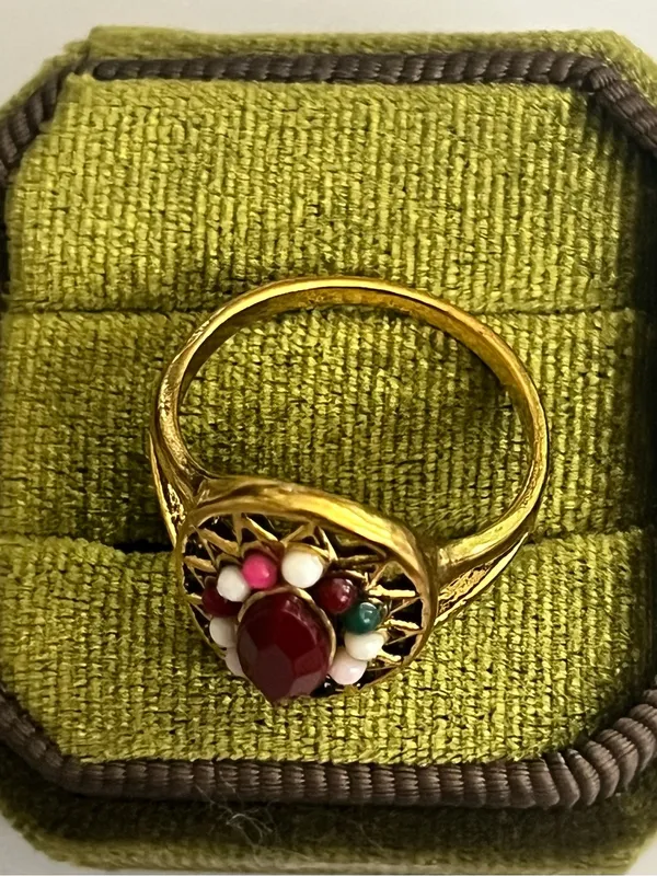 Vintage/Bohemian Design Stainless Steel Golden w/ Multicolor Beads Ring S 9 - Image 3