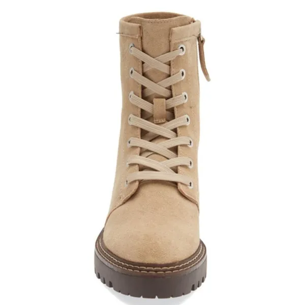 NEW NORDSTROM Moonie Water Resistant Leather Combat Boot In Beige Sand - Image 5