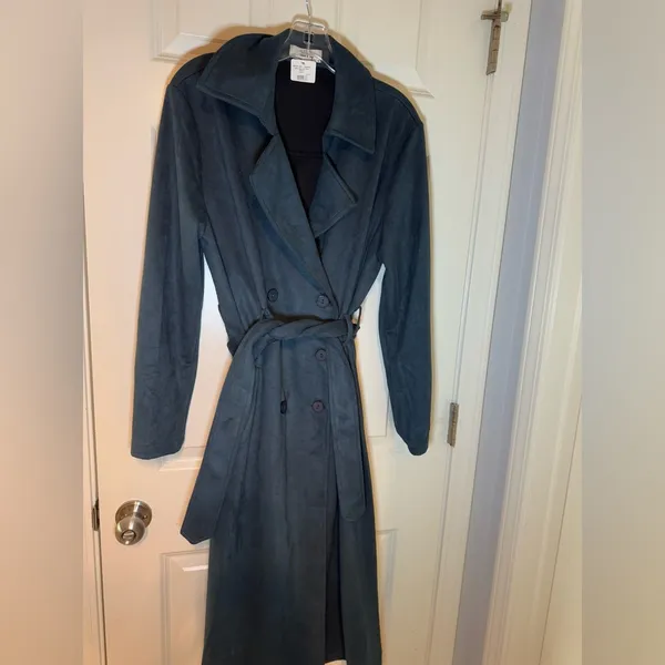 NWT Sage Green Trench Coat, Sadie & Sage, faux Suede, So Soft!‎ - Image 2