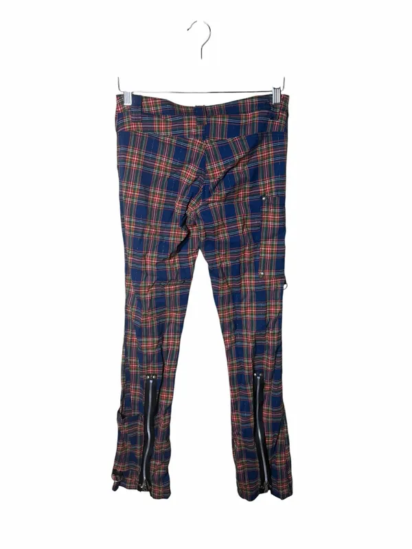 Serious Y2K Punk Plaid Bondage Cargo Pants Zip Hem Grunge Cyber Goth Size 7 - Image 2