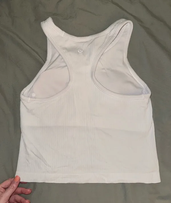 Lululemon White Ebb to Street Cropped Racerback Tank Top - Image 4