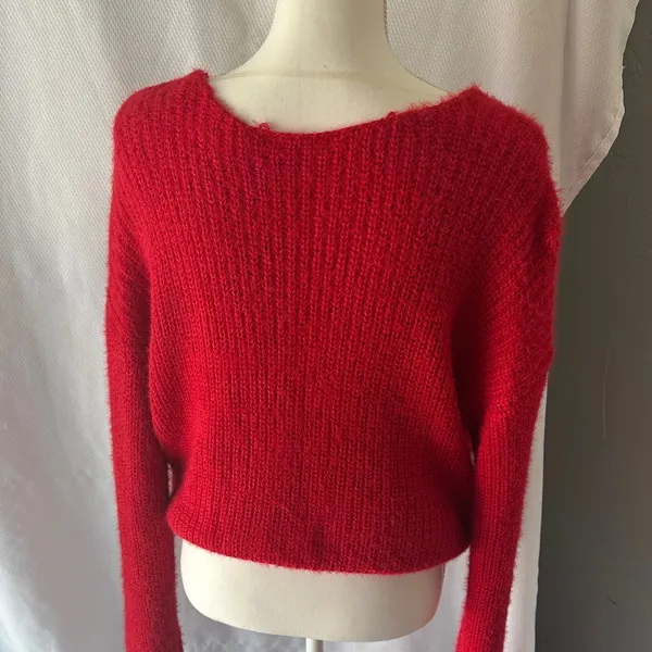No Boundaries Red Off-the-Shoulder Sweater with Pearl Details - Image 5