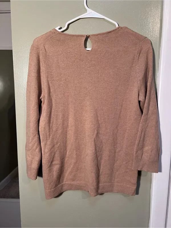 Talbots Women’s Sz Medium Pure Cashmere Sweater Dark Chestnut Heather 3/4 Sleeve - Image 7