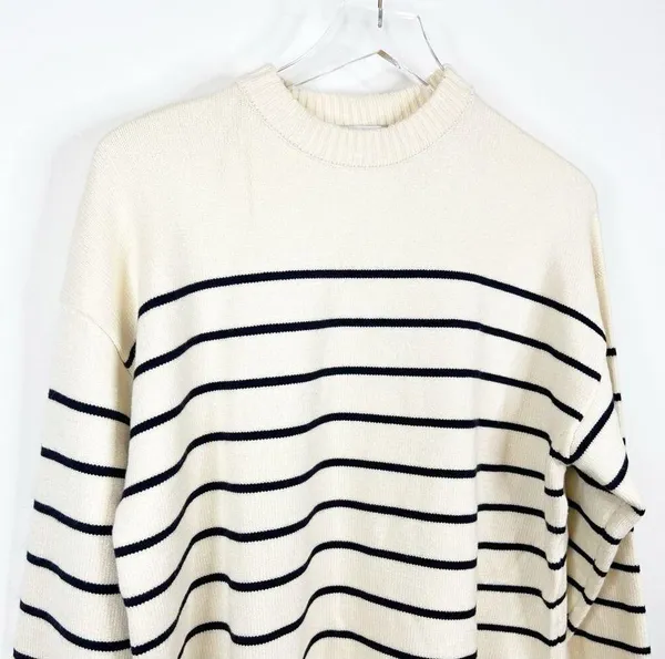 ZARA NWT Striped Crewneck Pullover Sweater S Cream Blue - Image 4