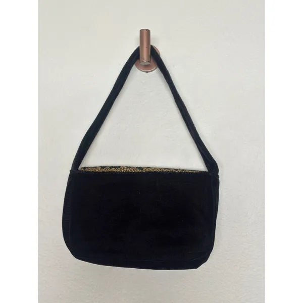 a new day Black and Gold Beaded Leopard Print Shoulder Bag Velvet Purse - Image 5