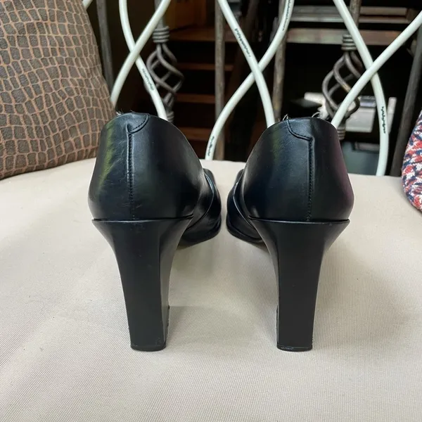Audrey Square Toe Leather‎ Heels Black 9.5 39.5 - Image 6