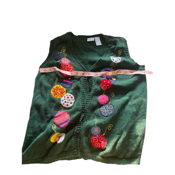 Vintage 90s Green Christmas Holiday Cardigan Sweater Vest Ugly Christmas Sweater - Image 8