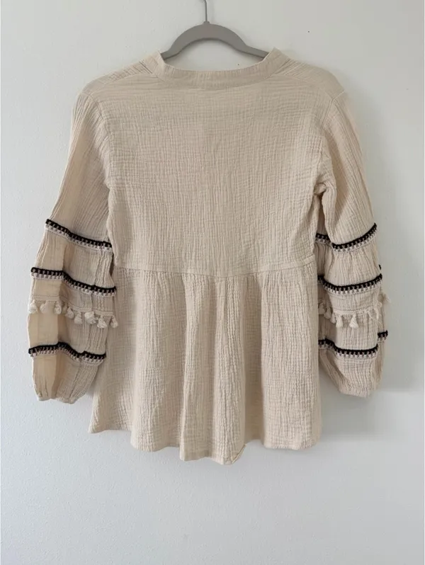 Anthropologie Neutral Eco Peasant Boho Chic Western Balloon Cotton Blouse small - Image 4