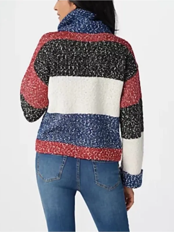 G.I.L.I. New!Chunky Soft Cowlneck Sweater Red Navy Black & Cream Soft Size 1X - Image 2
