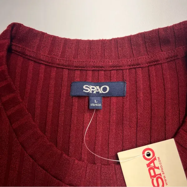 NWT Spao top Korean brand women’s ribbed shirt medium burgundy‎ top stretch - Image 4